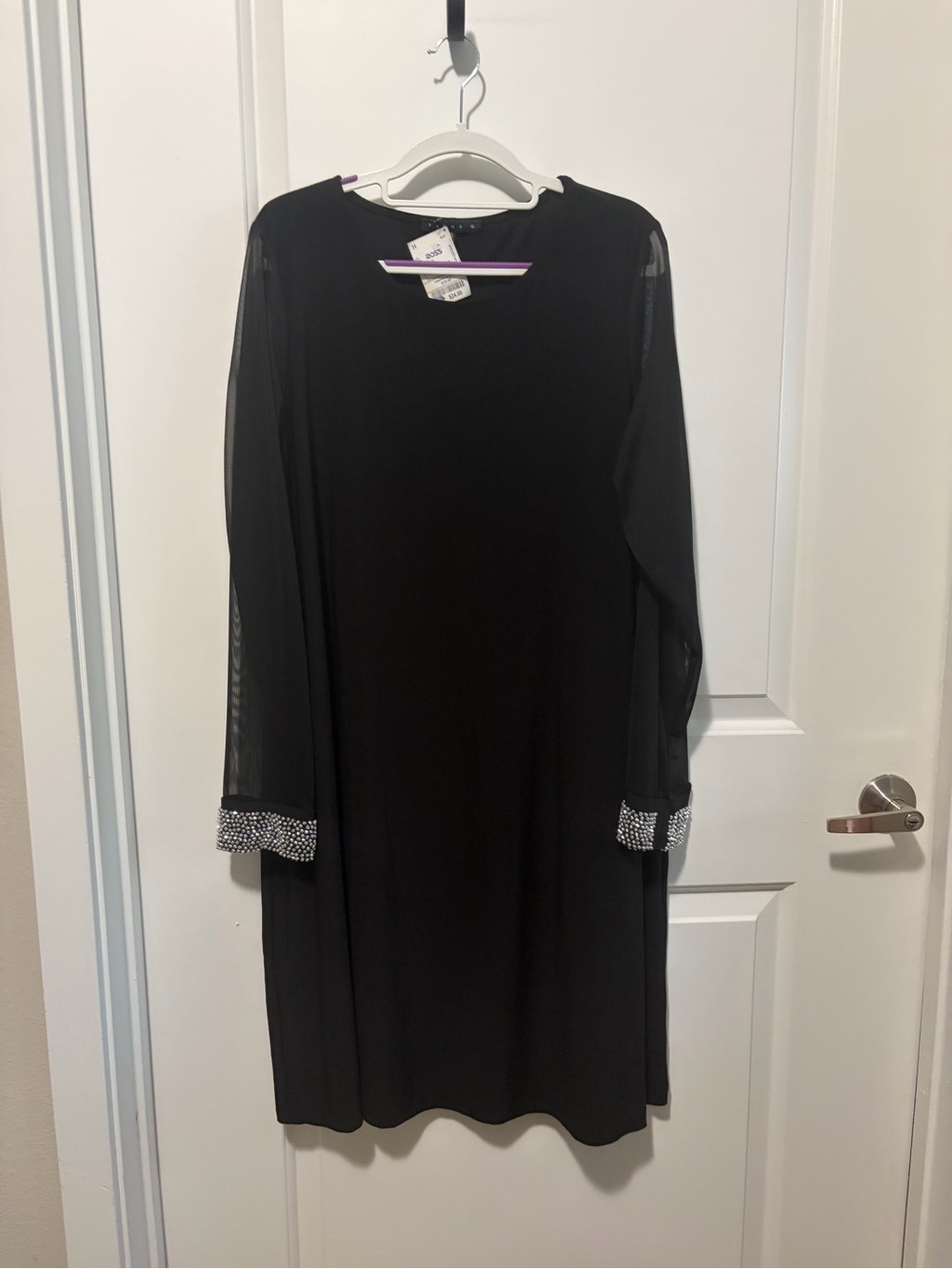 Tiana B. Black Long-Sleeve Dress with Rhinestone Cuffs